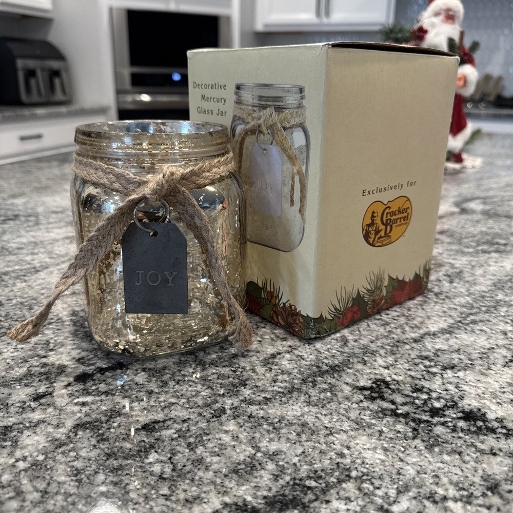 Cracker Barrel Christmas Holiday Gold Decorative Mercury‎ Glass Jar Hope